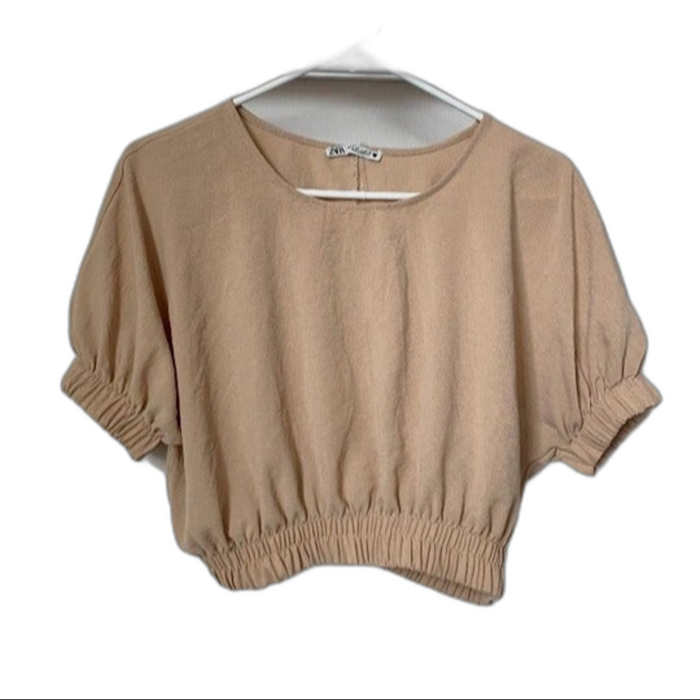 STORE CLOSING FRI JAN 23 NWT Zara tan satin crop top short sleeves size S